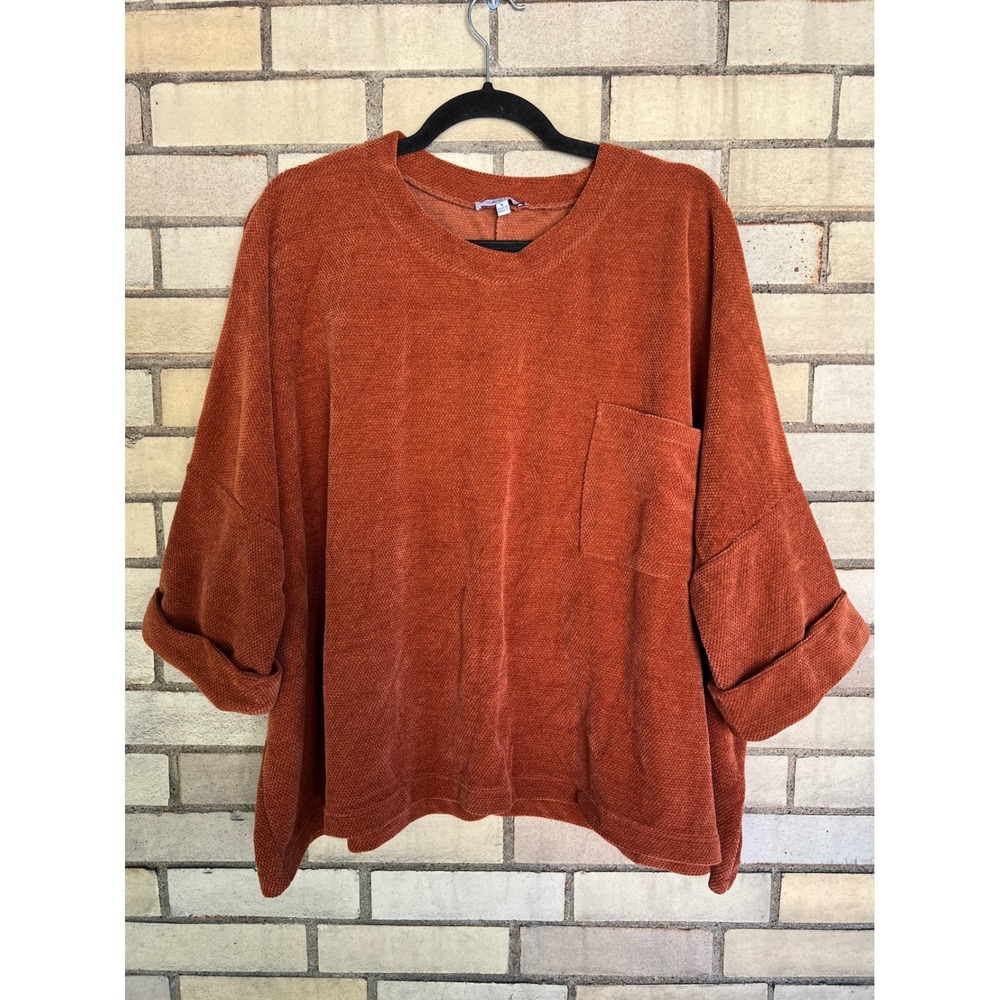 White Birch Burnt Orange Textured Knit Oversized Boxy Pocket Sweater Size Small